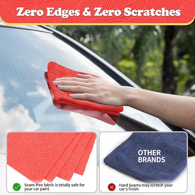 FIXSMITH Microfiber Cleaning Cloth, Shop Towels Bulk, 24 Pack Red Microfiber Towels for Cars, All-Purpose Absorbent Cleaning Rags, Dust Cloth for Automotive, Mechanic, Garage, Bar, 12 x 11 inch
