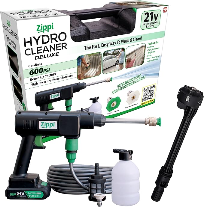 Zippi Hydro Cleaner Deluxe 2025 – Cordless High-Pressure Scrubber with Foam Dispenser, 3000 mAh Rechargeable & Lightweight for Efficient Outdoor Tile, Grout, and Surface Cleaning