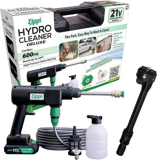 Zippi Hydro Cleaner Deluxe 2025 – Cordless High-Pressure Scrubber with Foam Dispenser, 3000 mAh Rechargeable & Lightweight for Efficient Outdoor Tile, Grout, and Surface Cleaning