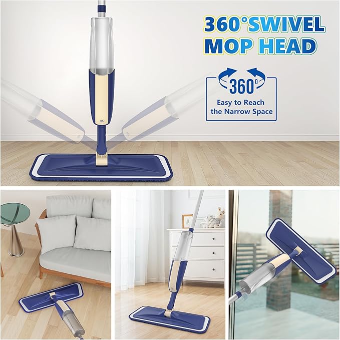 Spray Mops for Hardwood Floor Cleaning - MEXERRIS Wet Mops Dry Dust Mop with 3 Washable Mopping Pads- Flat Mop with Sprayer Home Commercial Mops for Wood Laminate Tile Vinyl Cement Concrete