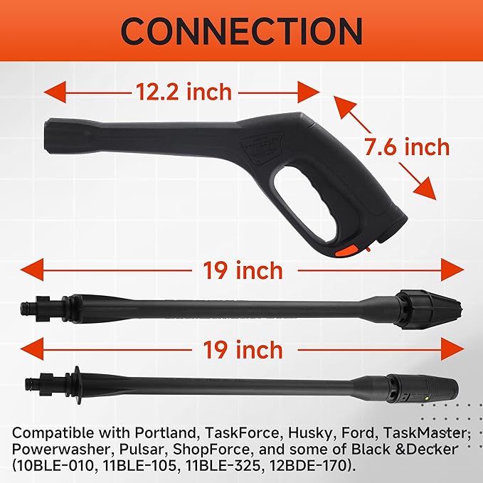 Pressure Washer Gun, Replacement Pressure Washer Wand with Jet and Turbo Nozzle – Compatible with Some of Portland Husky Black Decker Ford Pulsar ShopForce Taskforce Powerwasher Taskmaster