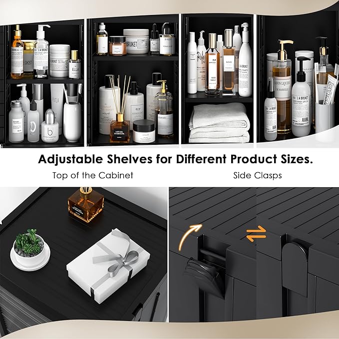 VECELO 4-Tier Tall Narrow Storage Cabinet with Movable Wheels, Adjustable Shelves, Anti-Tip, Slim, for Small Space, Bathroom, Kitchen, Laundry, Black