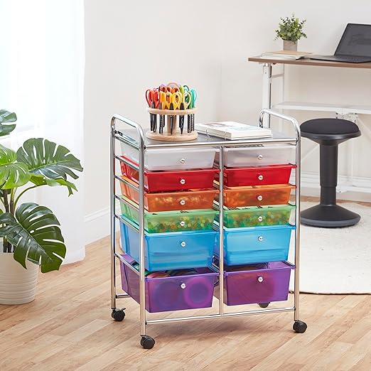 ECR4Kids 12-Drawer Everyday Mobile Organizer, Storage Cart, Assorted