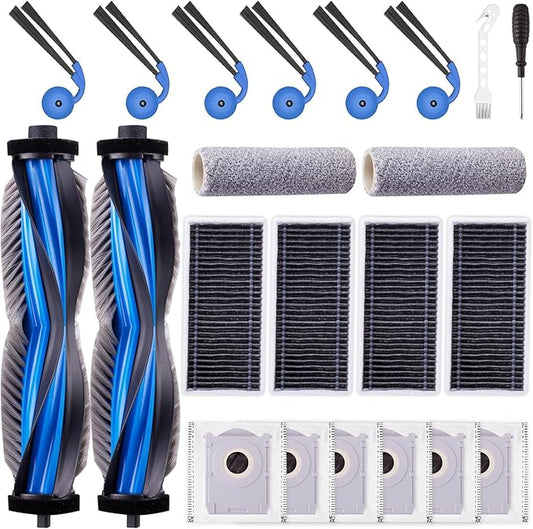 22 Pack Accessories Kit for ECOVACS DEEBOT X9 PRO Omni / X9 PRO Robot Vacuum, Replacement 2 Anti Tangle Main Brush 2 Roller Mop 6 Dust Bags 6 Sidebrush 4 Filter 1 Cleaning Brush 1 Screwdriver
