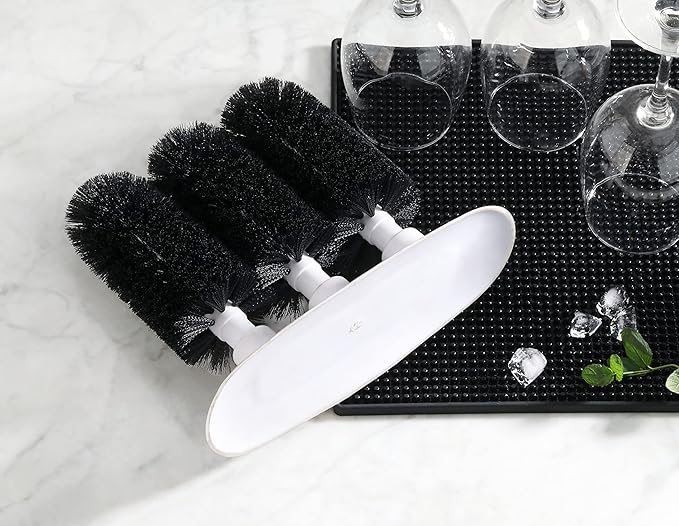 New Star Foodservice 54484 Triple Brush Bar Glass Washer - 3 Brushes - Suction Base, Non-Battery (Pack of 2)