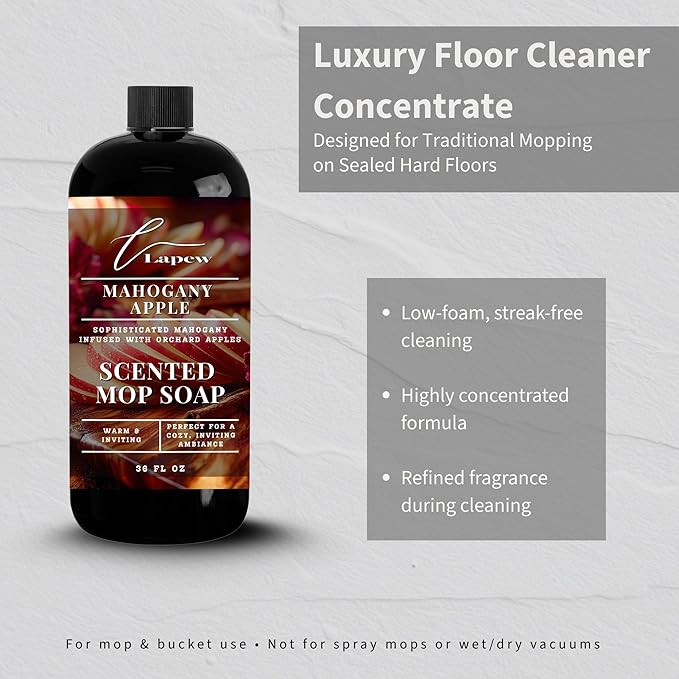 Luxury Floor Cleaner, Scented Mop Soap Concentrate | Hard Floor Cleaner for Tile, Vinyl, Laminate, LVP & Sealed Hardwood | Low-Foam, Streak-Free | 36 oz | Mahogany Apple
