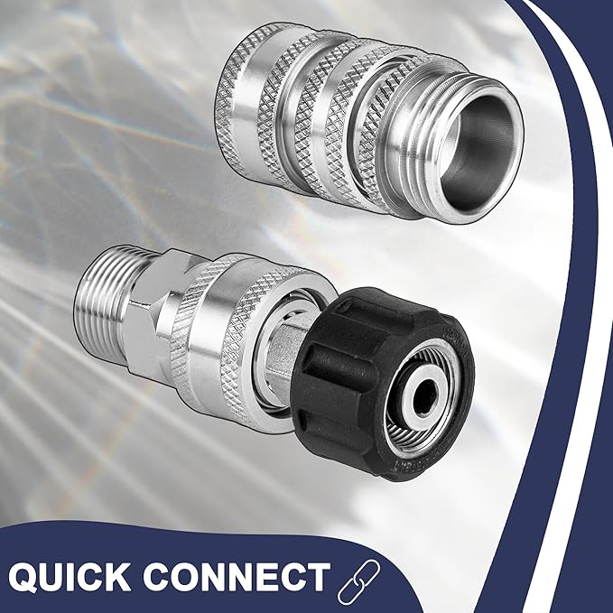 Pressure Washer Quick Connect Kit, M22 14mm to 3/8” Quick Connect for Pressure Washer Hose, Stainless Steel