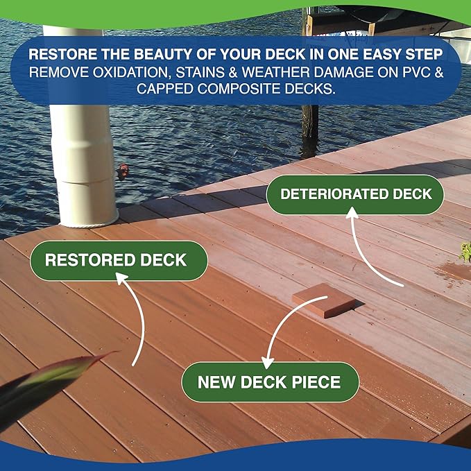 E2 PVC Deck Revitalizer - PVC Color Restorer. Rejuvenates Your Deck & Removes Stains & Scuffs. The E2 Bundle Contains What You Need to Clean & Restore Original Color to PVCs & Decks