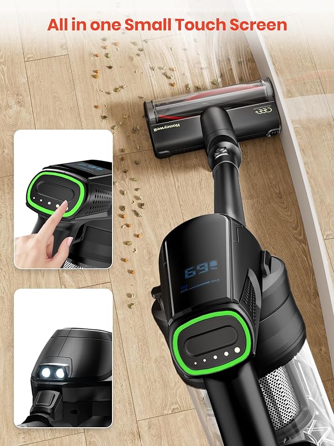 Honeywell Self-Cleaning Cordless Vacuum Cleaner, 8-in-1 Lightweight Stick Vacuum with 60Mins Runtime, Powerful Suction, Rechargeable Cordless Vacuum for Pet Hair/Carpet/Hardwood Floor, VC16