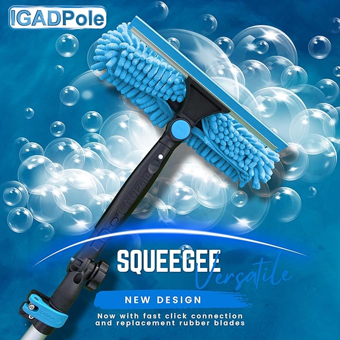 IGADPole 20 FT Water-Fed Washing Kit with Soap-Dispenser, Brush, 10″ Squeegee & Cobweb Duster for Windows, Gutters, Solar Panels & Exterior Walls