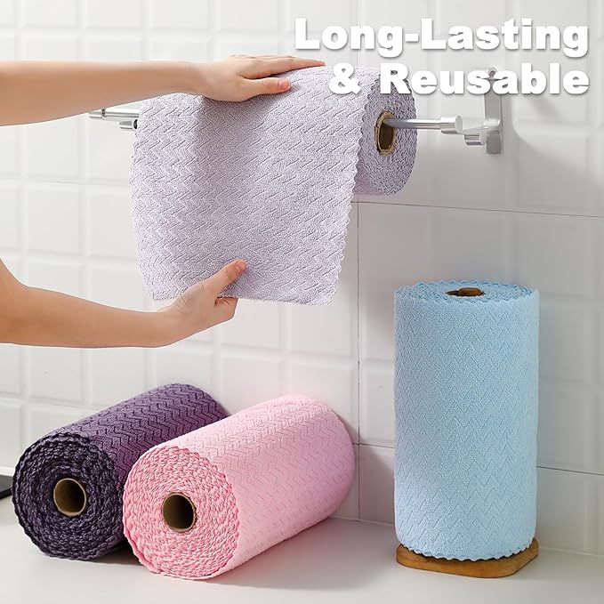 80 Pack Microfiber Cleaning Cloth Roll Reusable Paper Towels 12"x12" Tear Away Cloth,Absorbent Dish Rags for House Kitchen,Wash Cloths,Lint Free Rags for Window Cars Cleaning Supplies