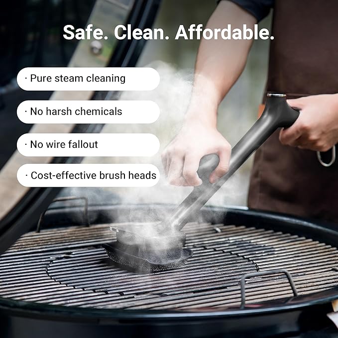 ThermoMaven BBQ Grill Brush Bristle Free - 17" Safe Steam Grill Cleaner Brush with Scraper and 3 Brush Heads for Porcelain/Gas/Charcoal Grill Outdoor Grill Barbecue Cleaner