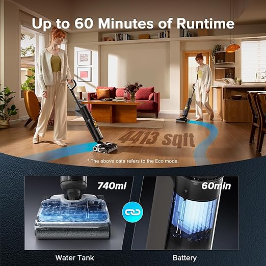 roborock F25 XT Wet Dry Vacuum Cleaner, Cordless Vacuum Mop All in One for Hard Floor, 20000Pa Hardwood Floor Cleaner with Zero Tangle, 194°F Hot Air Flash Drying Electric Mop, 180° Lie Flat, WiFi