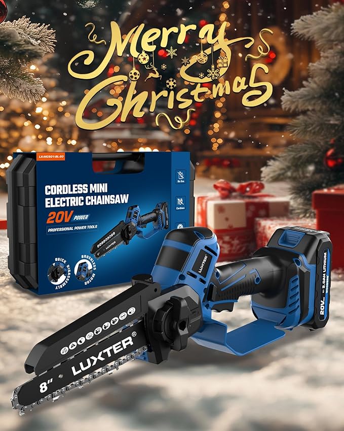 LUXTER Mini Chainsaw Brushless 8 inch & 6 inch Cordless Hand Held Chain Saw 2 x 2.0Ah Battery Small Handheld Saw Lightweight for Trimming & Wood Cutting Gardening Power Tool