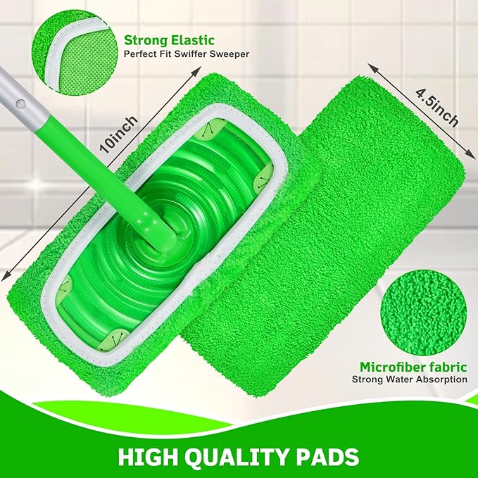 8 Pack Reusable Microfiber Mop Pads Compatible with Swiffer Sweeper, Dry Sweeping Cloths & Wet Mopping Cloths, Washable Pads for Surface/Hardwood Floor Cleaning (Mop is Not Included)