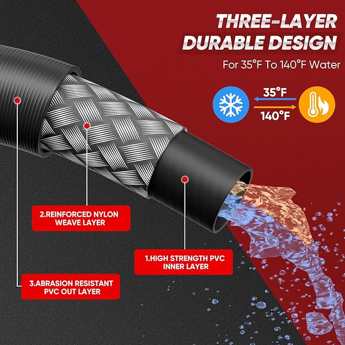 100FT Sewer Jetter Kit for Pressure Washer, 5800 PSI Drain Cleaning Hose with 5 Jet Nozzles & 2 Adapters, Compatible with Spray Guns and Power Washers, Ideal for Clogged Pipes and Drains