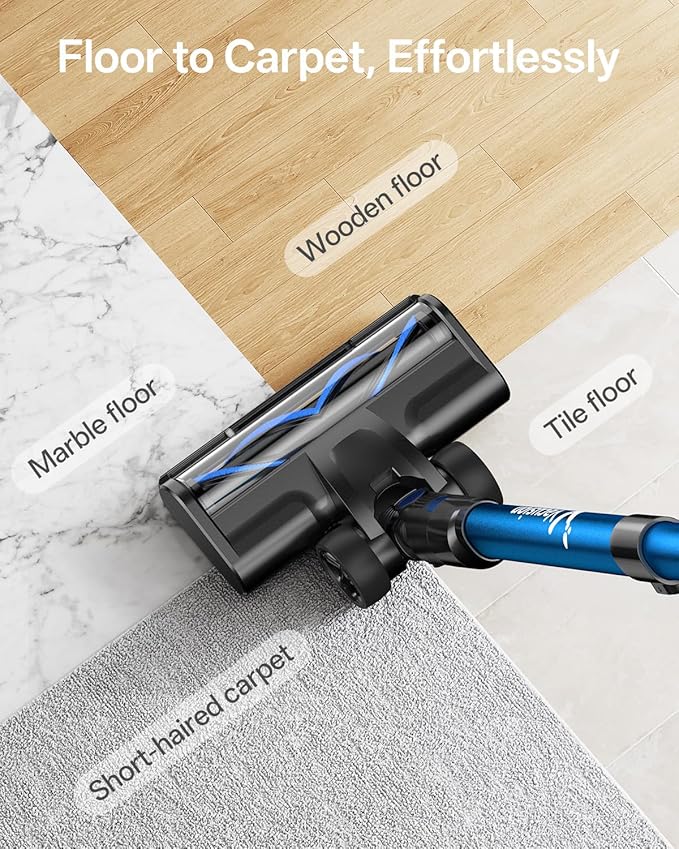 Cordless Vacuum Cleaner, 8-in-1 Cordless Stick Vacuum Cleaner with 3 Suction Modes, Up to 45mins Runtime, Rechargeable, Self-Standing, Wireless Vacuum Cleaners for Home Pet Hair Carpet Car Hard Floor