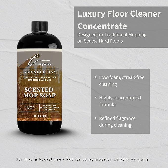 Luxury Floor Cleaner, Scented Mop Soap Concentrate | Hard Floor Cleaner for Tile, Vinyl, Laminate, LVP & Sealed Hardwood | Low-Foam, Streak-Free | 36 oz | Blissful Day
