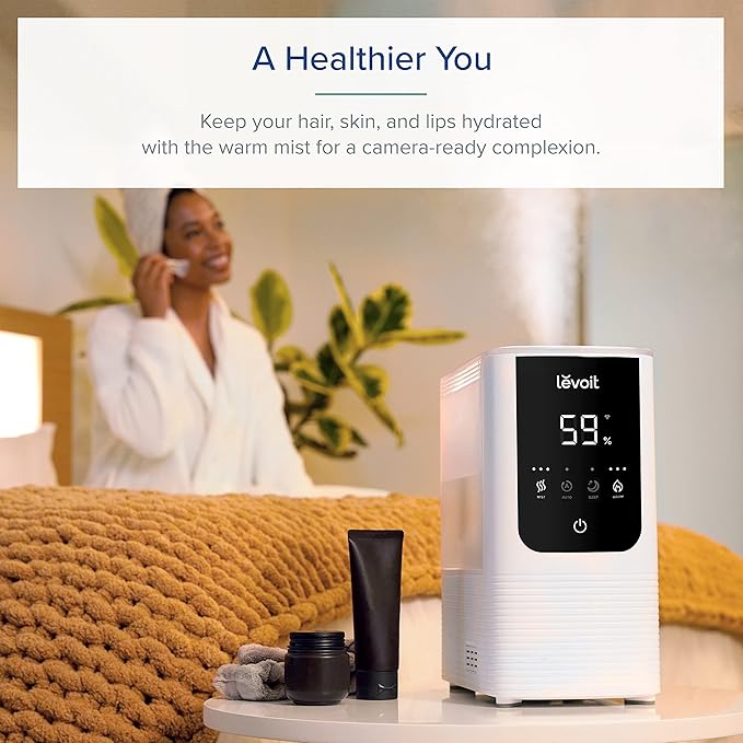 LEVOIT Humidifiers for Bedroom Home, Smart Warm and Cool Mist Air Humidifier for Large Room, Auto Customized Humidity, Fast Symptom Relief, Easy Top Fill, Essential Oil, Quiet, OasisMist4.5L, White
