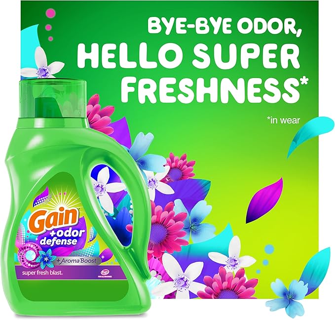 Gain + Odor Defense Liquid Laundry Detergent Super Fresh Blast Scent 154 fl oz 107 Loads HE Compatible (Pack of 2)