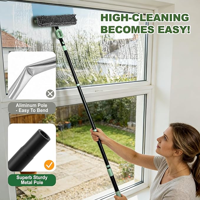 Window Squeegee Set 2-in-1 Window Cleaning Tool 73.6In Pole, Window Cleaner Squeegee for Home, Squeegee for Shower Glass, Car Window Squeegee Windshield Cleaner Tool