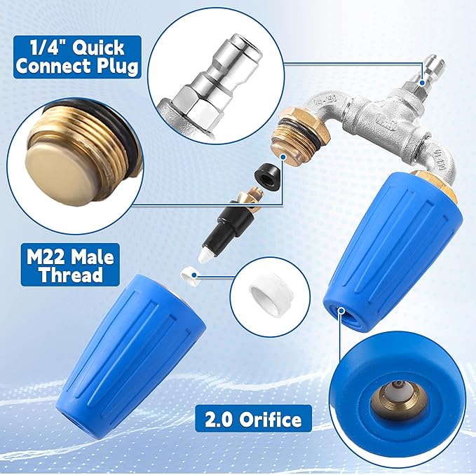 Dual Turbo Nozzle Pressure Washer, Power Washer 360° Rotating Turbo Nozzle, Twin Turbo Nozzle Tip with 1/4" Quick Connect, 4000 PSI, 4-6 GPM, 2.0 Orifice