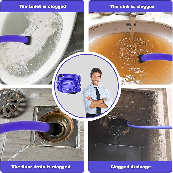 SITIMIMIL® Sewer Jetter Kit for Pressure Washer 50FT, 5800PSI Sewer Jetter Hose Kink-Free with 4 Nozzles, 1/4 Inch NPT Hose for Plumbers/Contractors/DIYers Drain Cleaning