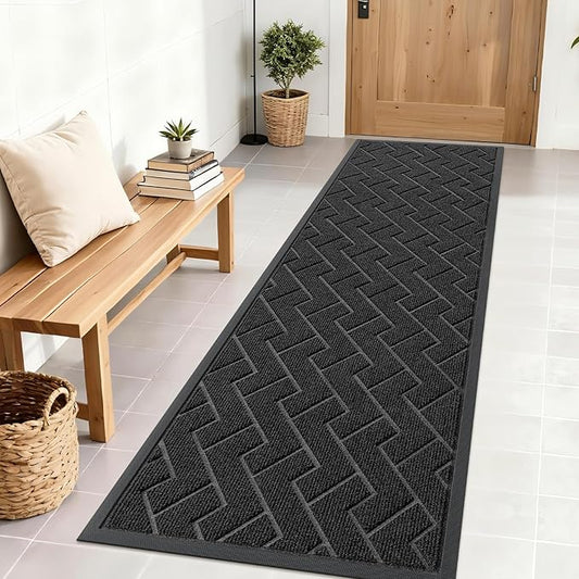 OLANLY Front Door Mat Indoor Outdoor Entrance, Waterproof All-Season, All-Weather Doormat, Sturdy Natural Rubber, Low Profile, Easy Clean Patio Porch Entryway Mat, Herringbone Brick (Black, 71x23)