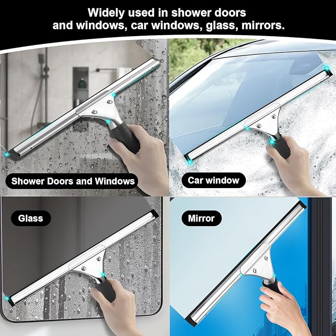 2Pack 14-Inch Multifunctional Rust Proof Window Cleaning Kit. Squeegee for Shower Glass Doors, Bathroom Doors, Mirrors and Windows