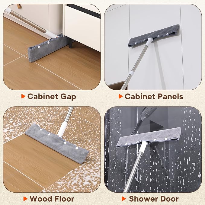 Floor Squeegee for Concrete Floors, 180° Rotating Silicone Broom, Squeegee for Floor with Long Handle and Textured Squeegee Design, Water and Pet Hair Remover for Bathroom Floors, Tile, Deck and Glass