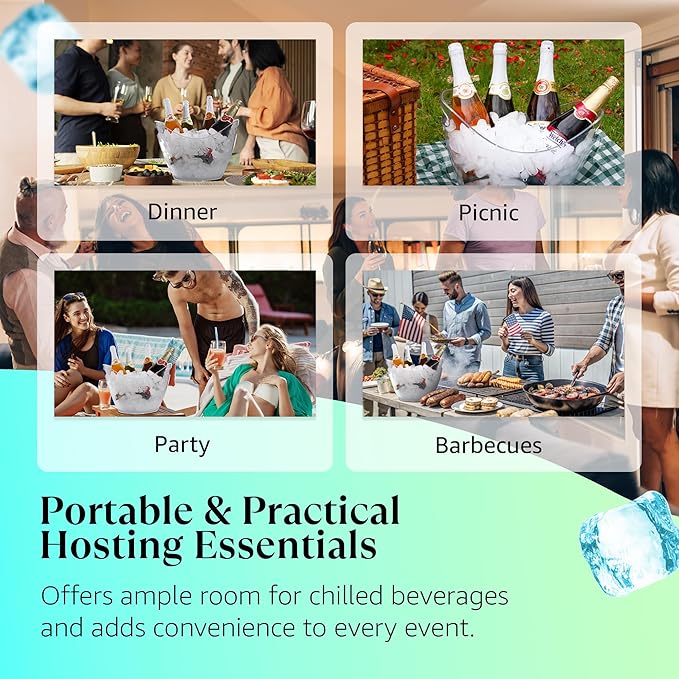 Large Ice Bucket for Parties, 8L Drink Bin, Clear Champagne Bucket, Mimosa Bar Supplies, Wine Bucket Chiller for Parties, Party Beverage Tub, Holds 2-4 Standard Sized Wine or Champagne bottles on ice.
