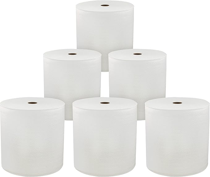 Genuine Joe Hardwound Roll Towels, White, 7" x 850', 6 Count