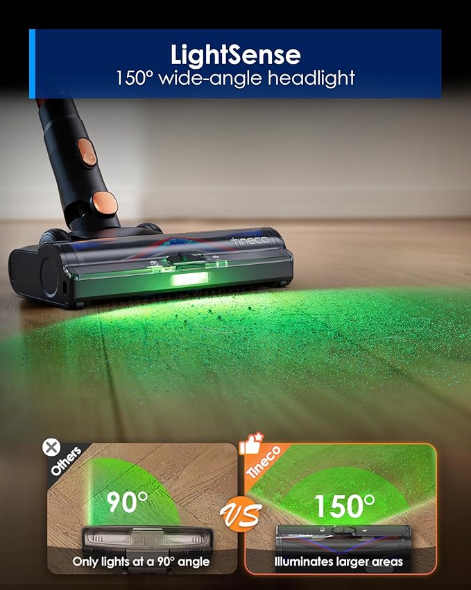 Tineco Pure ONE S70 Cordless Vacuum Cleaner, 200AW Powerful Suction, 3D Sense Pro Cleaning System, 6-Stage Filtration with 95min Runtime, Zero Tangle Brush with 180° Foldable Tube (Blue-Orange)