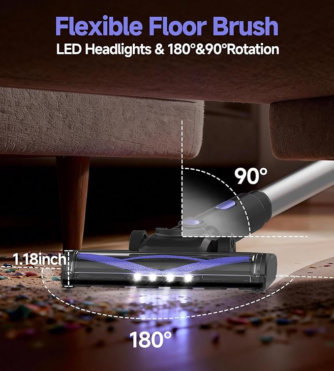 N17 Cordless Vacuum Cleaner, Upgraded Lightweight Stick Vacuum for Home, Max 45mins Runtime, Powerful Suction, Self-Standing, Anti-Tangle, Rechargeable Vacuum for Hard Floors Carpets Pet Hair