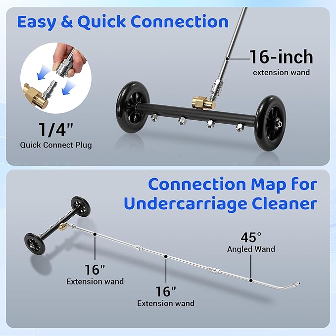 Tool Daily Undercarriage Pressure Washer Attachment 16 Inch, Dual-Function Undercarriage Cleaner with 1-Liter Foam Cannon, Under Car Wash Water Broom with 3 Pieces Extension Wand, 3600 PSI
