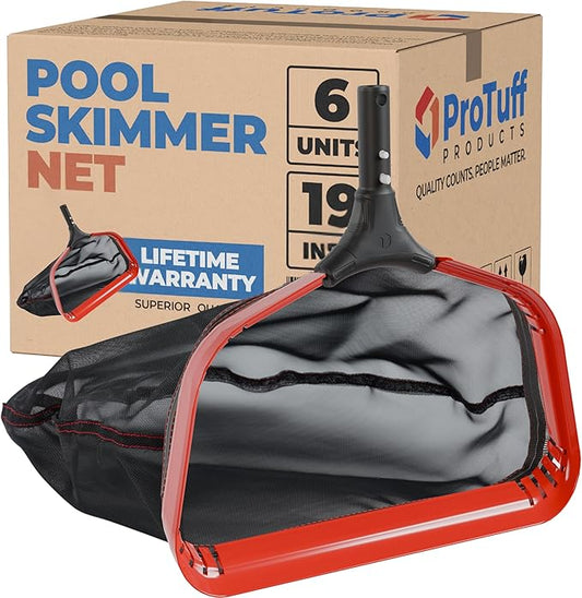 ProTuff 19" Fine Pool Nets for PROS – 6 Pack – “490 Promise” Unlimited, Unconditional Replacement - 3X Faster Than Vacuums – Wide Pool Skimmer Net with Deep Bag for Easy Maintenance of Leaves & Debris