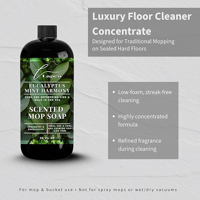 Luxury Floor Cleaner, Scented Mop Soap Concentrate | Hard Floor Cleaner for Tile, Vinyl, Laminate, LVP & Sealed Hardwood | Low-Foam, Streak-Free | 36 oz | Eucalyptus Mint Harmony