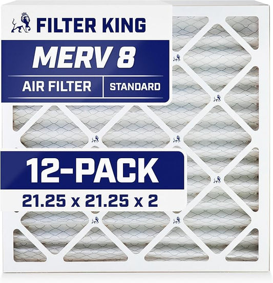 Filter King 21.25x21.25x2 Air Filter | 12-PACK | MERV 8 HVAC Pleated A/C Furnace Filters | MADE IN USA | Actual Size: 21.25 x 21.25 x 1.75"