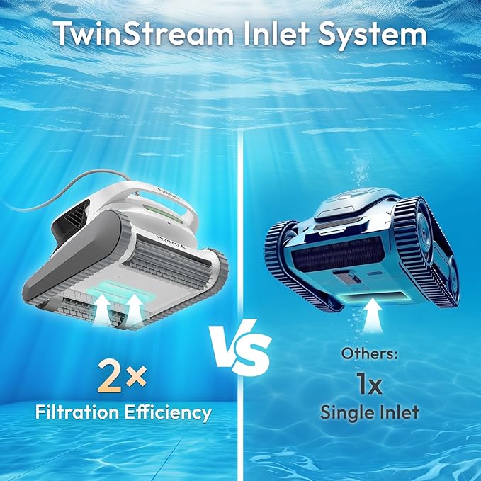 Robotic Pool Cleaner, Pool Vacuum Cleaner with Dual Inlet for Above/In ground Pools up to 1,614 Sq.ft, 210 Mins Runtime, Wall/Floor Cleaning, Waterline Tech, Smart Navigation, APP/Cloud Control