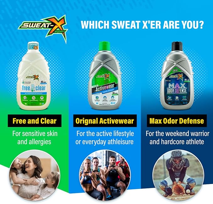 SWEAT X Original Activewear Laundry Detergent Liquid - Natural Washing Detergent for Activewear & Gym Clothes - Non Toxic Laundry Detergent for Sensitive Skin - Concentrated, 45 Loads (2 Bottles)