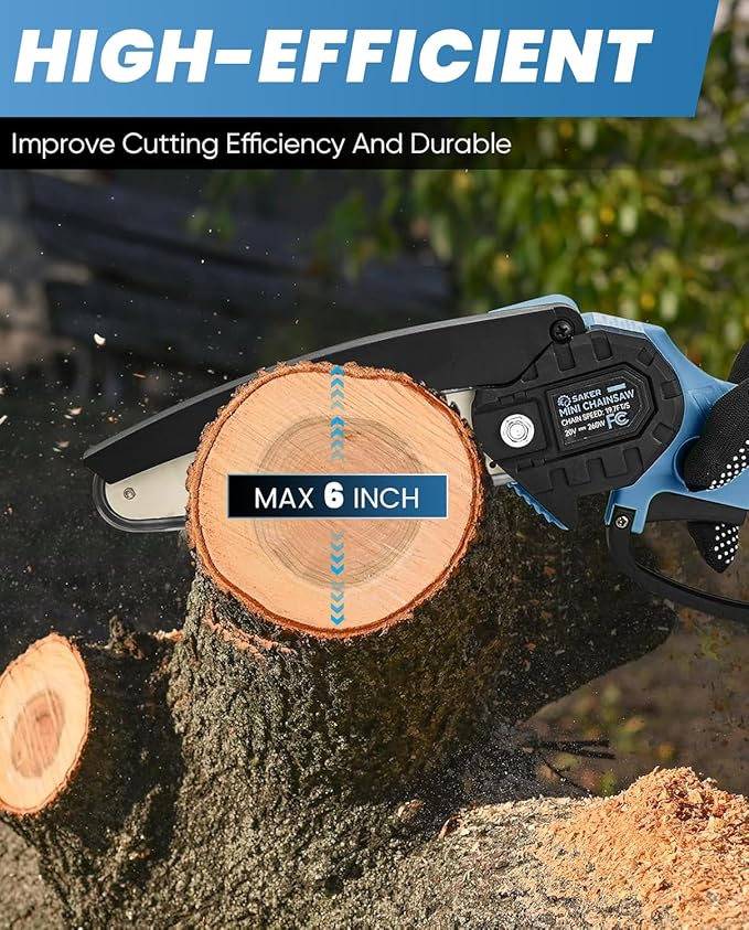 Saker Mini Chainsaw|6 Inch Chainsaws[2025 Upgraded]|Mini Cordless Electric Chain Saw|Small Handheld Portable Chain Saws Battery Powered Saw for Tree Trimmer and Garden,Valentine's Day Gifts