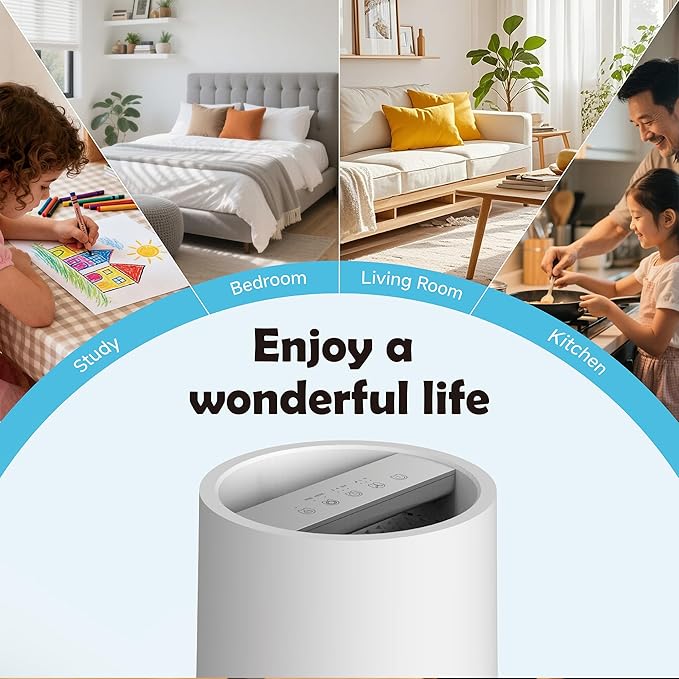 Air Purifier Durable H13 HEPA Filtration Air purifiers with 360°Air Intake (Covers Up to 516FT²)，Suitable for Pet Households, Offices, Dormitories, Bedrooms (Small)