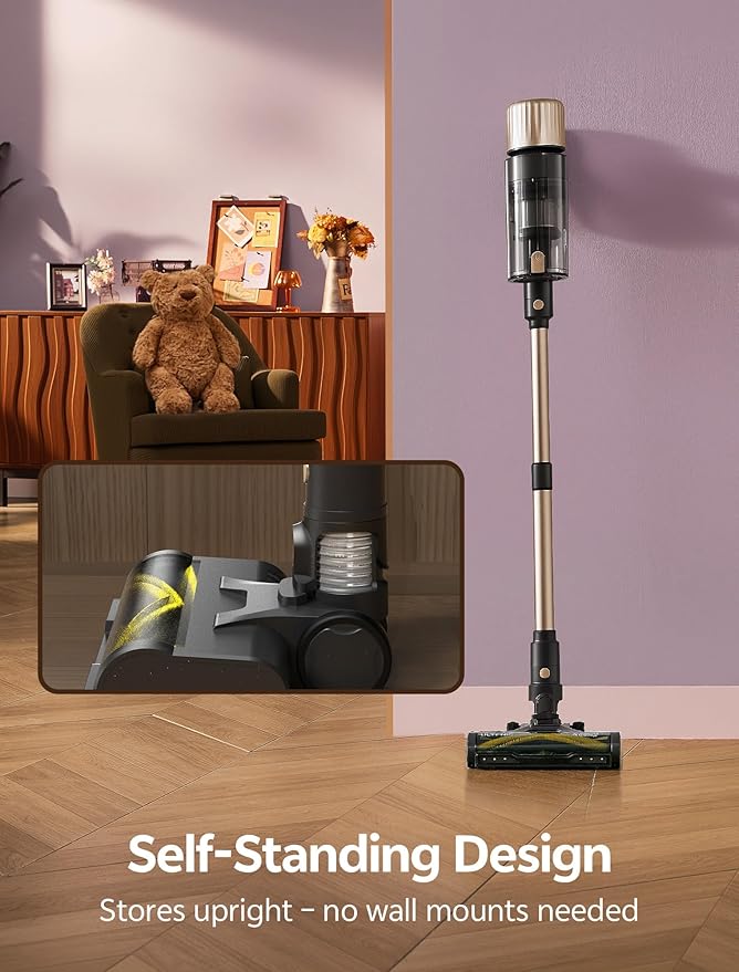 Ultenic Cordless Vacuum Cleaner, 600W 60KPA 65mins Vacuum Cleaners for Home, Cordless Stick Vacuum with Green Light, Self-Standing & 180° Lay-Flat, Anti-Tangled Brush for Floor/Carpet/Pet Hair