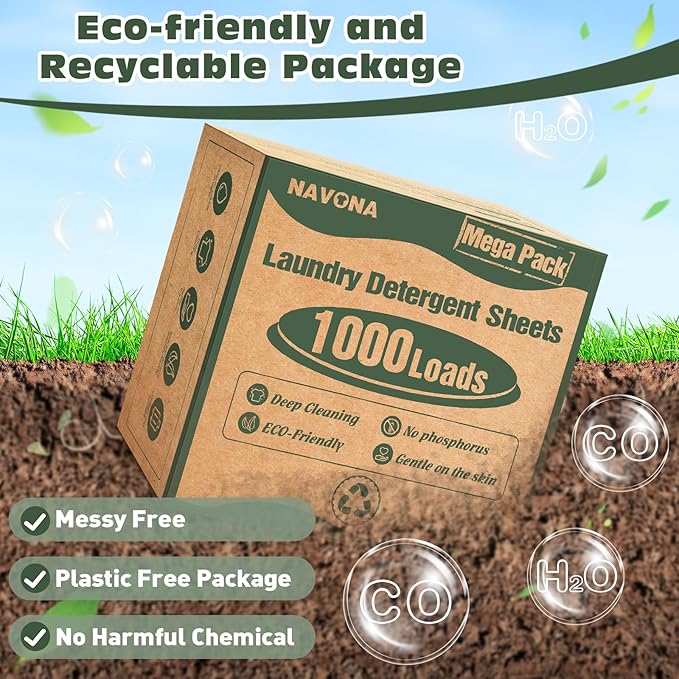 1000 Loads Mega Pack Laundry Detergent Sheets, Eco-friendly Laundry Sheets, Powerful Cleaning, Suitable for Homes, Dorms, and Apartments - [Fresh Scent]