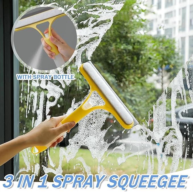 3 in 1 Spray Squeegee, Window Squeegee with Sprayer, Spray WindowSqueegee Cleaner with Spray Bottle for Car, Home, Kitchen Windows