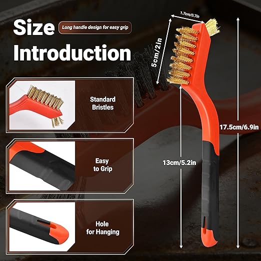 6 Pieces Brass Brush Set, Brass bristles for Cleaning Welding Slag and Rust,Scratch Brush with Mini Head & Hanging Hole for Everyday Cleaning
