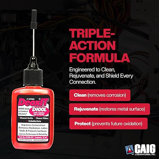 DeoxIT D100L-25C Contact Cleaner with Precision Needle & Brush – Cleans, Deoxidizes, Lubricates & Protects – Electronic Contact Cleaner for Audio, Automotive, Electrical, Marine & More