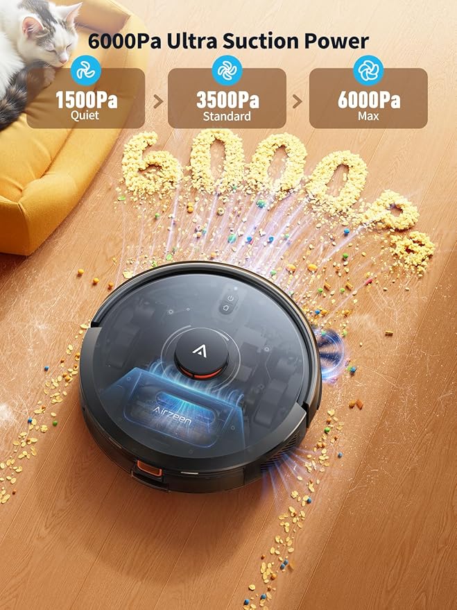 Robot Vacuum and Mop, Self-Emptying Robot Vacuum Cleaner with 6000Pa Suction, Laser Navigator with Smart Mapping Robotic Vacuums, 150Mins Runtime,Schedule,App Alexa Control for Carpet/Pet Hair,Q10 Pro