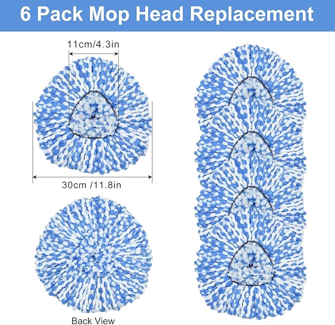 Mop Replace Head, 6 Pack Mop Heads Replacements for Oceda RinseClean 2-Tank System, Spin Mop Replacement Head, Microfiber Mop Refills, Machine Washable and Deep Cleaning (NOT for 1-Tank System)