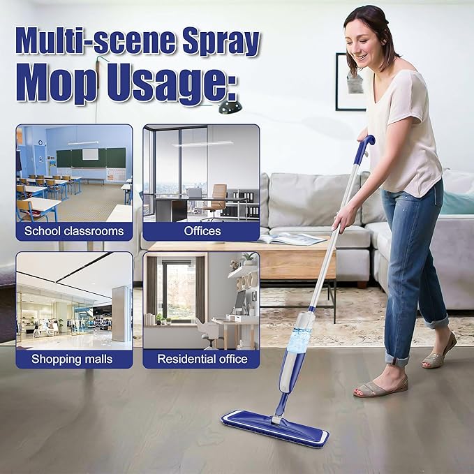 Spray Mops for Hardwood Floor Cleaning - MEXERRIS Microfiber Wet Dust Mops with 4 Reusable Pads 2 Refillable Bottles - Wood Floor Mop Home Commercial Mops for Hardwood Tile Wood Laminate Vinyl
